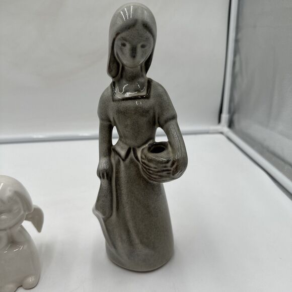 Lot 3 Howard Pierce Woman Basket Figurine 9" Porcelain Girl W Bird Sitting Angel - Picture 4 of 10